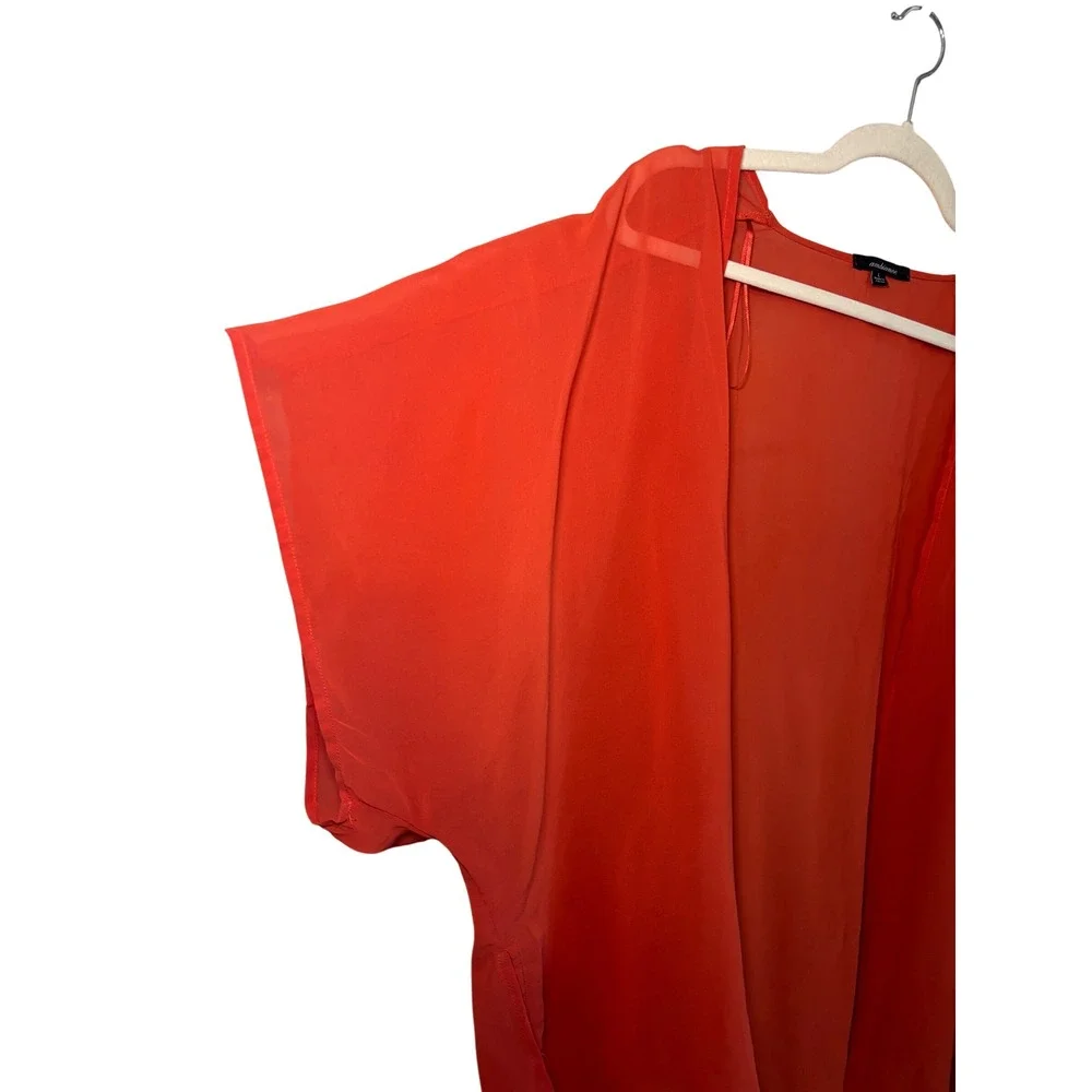 Ambiance Womens Kimono L Orange Sheer Open Front Chiffon Cardigan Boho Beach